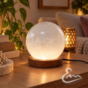 lámpara de selenita blanca con base de madera – luz led multicolor (1)