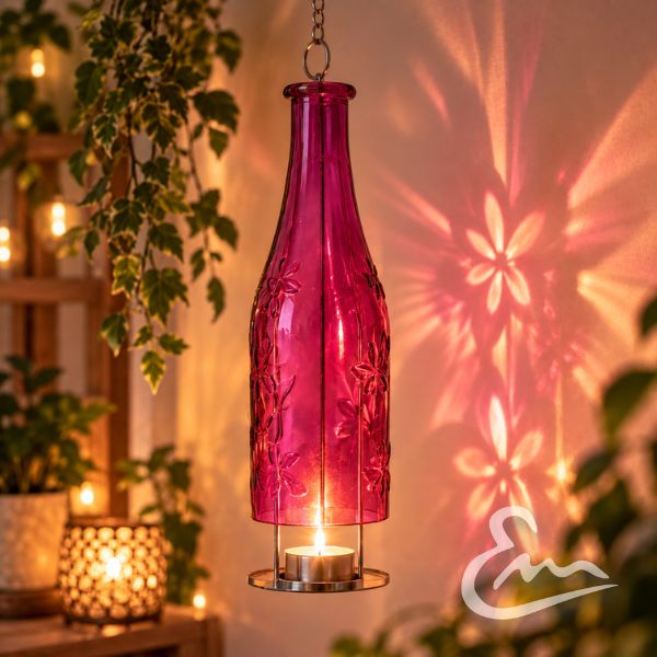 portavelas colgante de cristal rosa con flores portavelas colgante de cristal rosa con flores