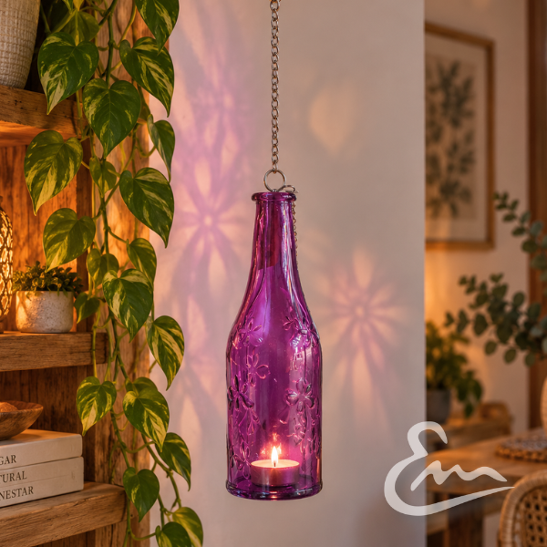 portavelas colgante de cristal rosa con flores portavelas colgante de cristal rosa con flores