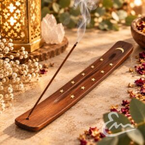 tabla madera para incienso luna estrellas